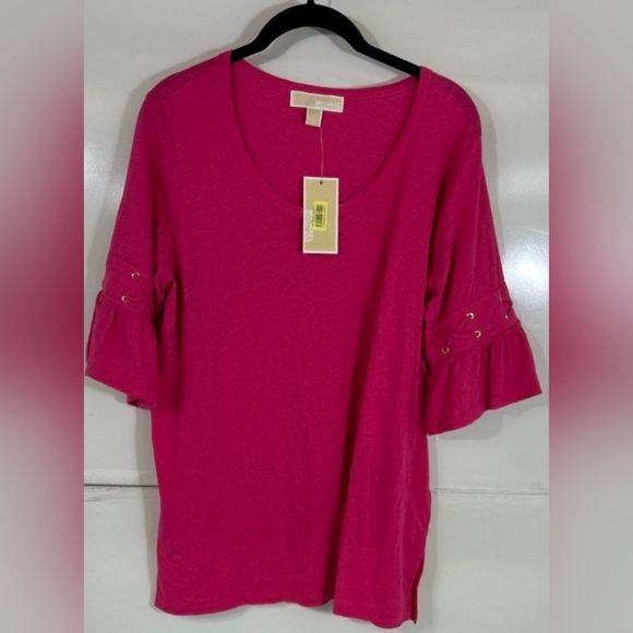 Michael Kors Ruffle Sleeve Pink Blouse Size L NWT MSRP $68 - Picture 3 of 7